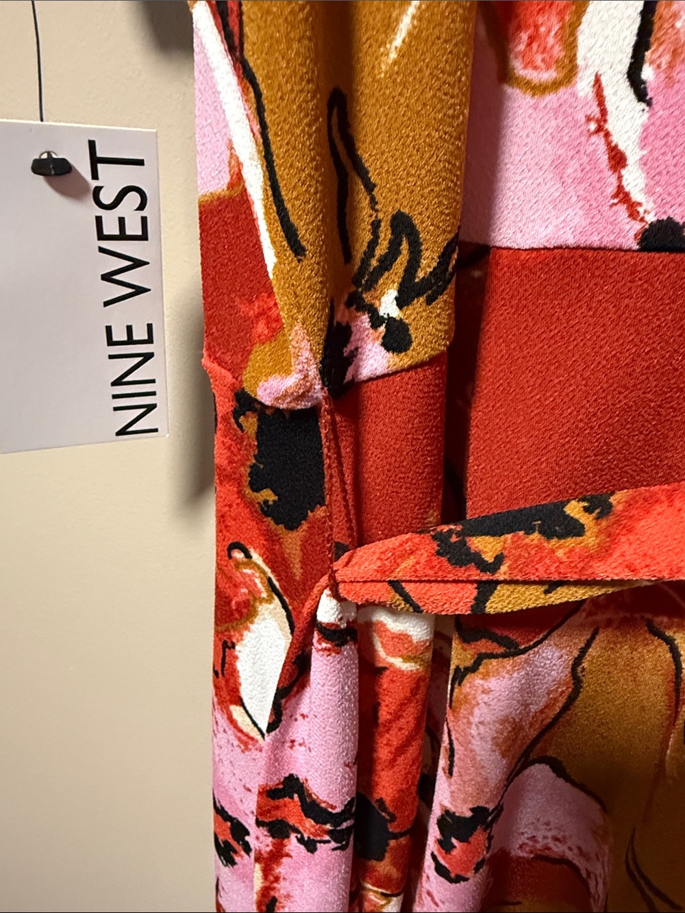Nine West Floral Wrap Dress in Red, Pink, White, Brown - Picture 9 of 16